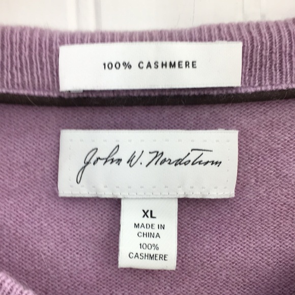 John W Nordstrom Lilac Purple Knit 100% Cashmere Sweater Mens XL V-Neck Pullover - Picture 10 of 13